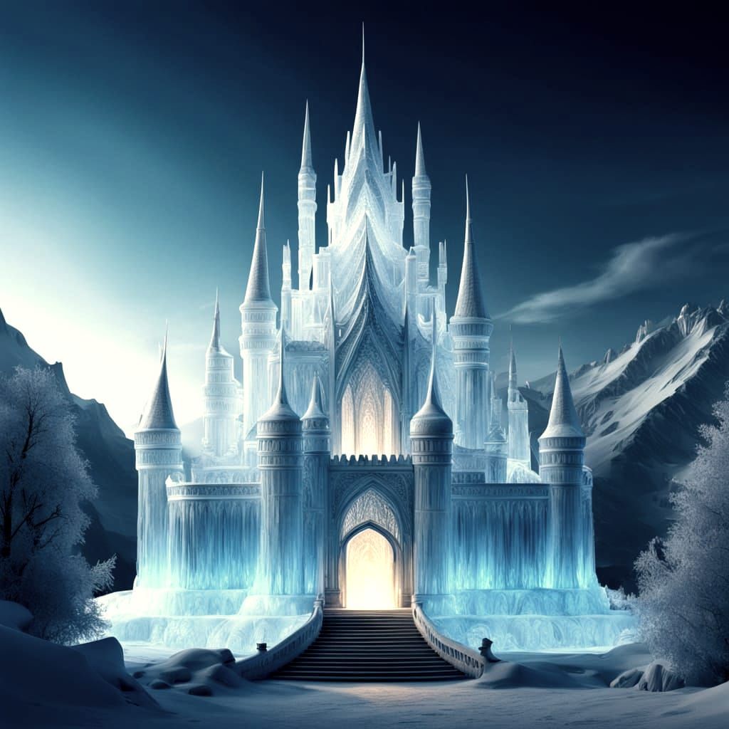 Majestic Ice Castle Emerges from Frozen Landscape