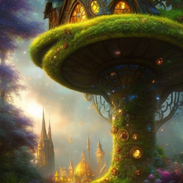 Magical Fairy House in Enchanted Cityscape