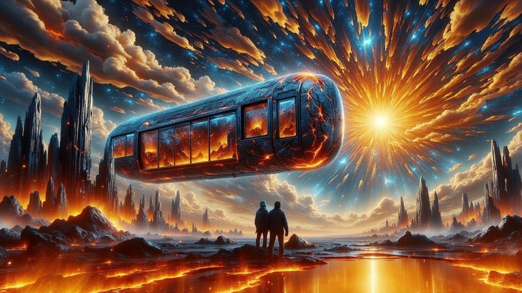 Magical Bus Journey Through Mystical Sunset Landscape