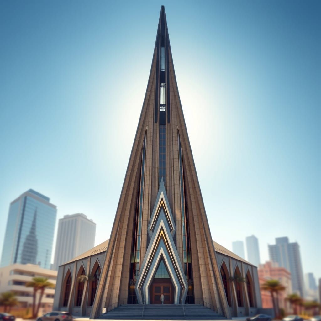Retro Futuristic Church from 1970s in Neon-Lit Style