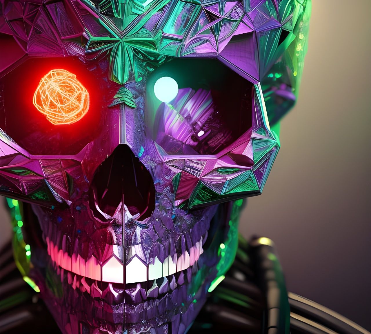 Cyberpunk Neon Diamond Skull Portrait