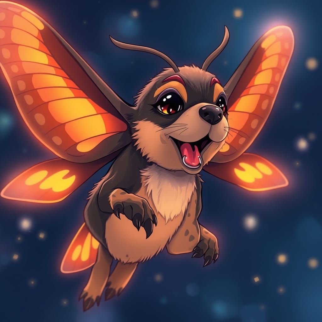 Manga-Style Dog Moth Hybrid in Cinematic Lighting