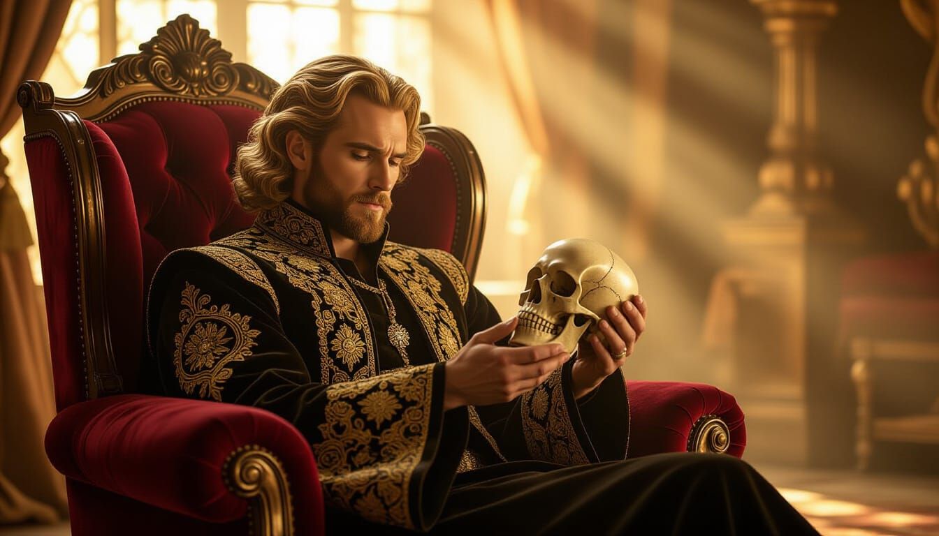 Hamlet Contemplates Yorick in Sepia-Toned Light