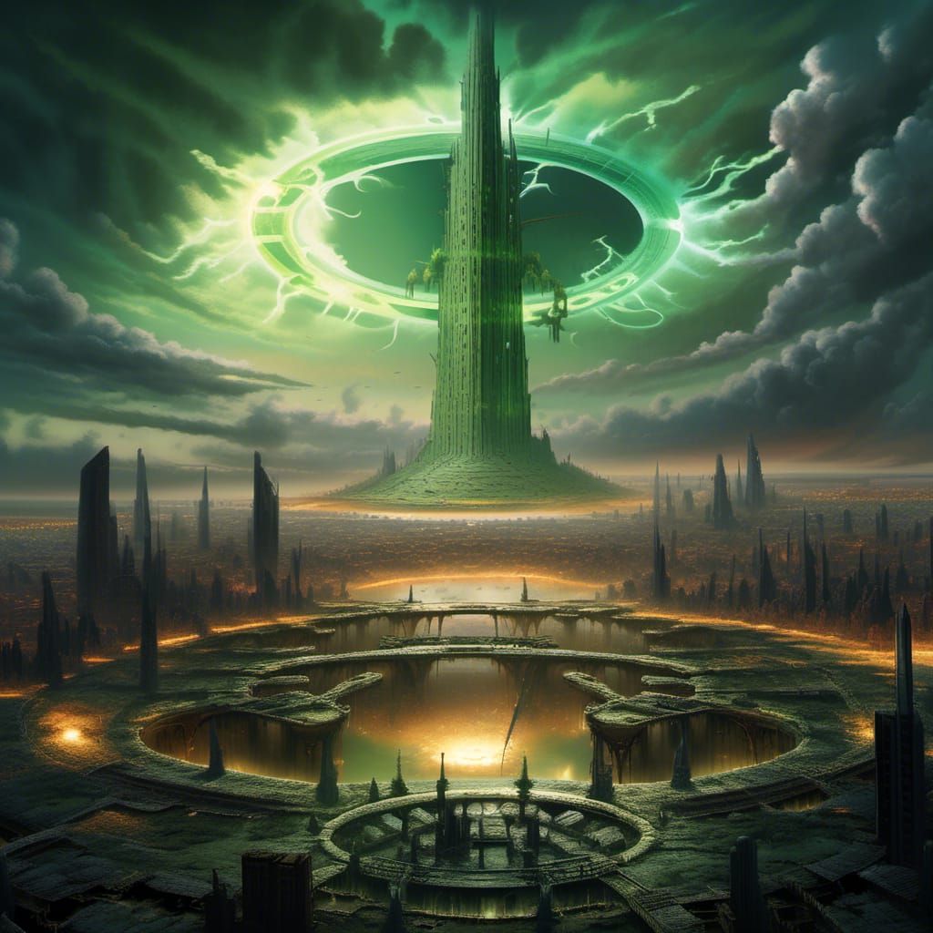 Quantum Portal Dominates Apocalyptic Cityscape in 3D