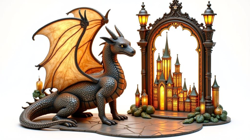 Majestic Copper Dragon Portrait in Gothic Setting