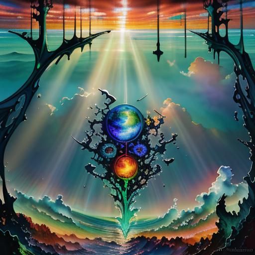 Vibrant Sunset Over Ocean with Volumetric Lighting