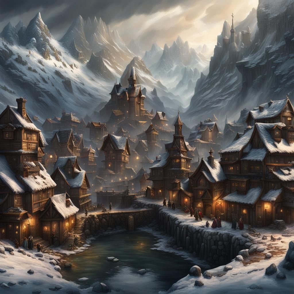 Dwarf Town in Lodir Mountains: Epic Digital Painting