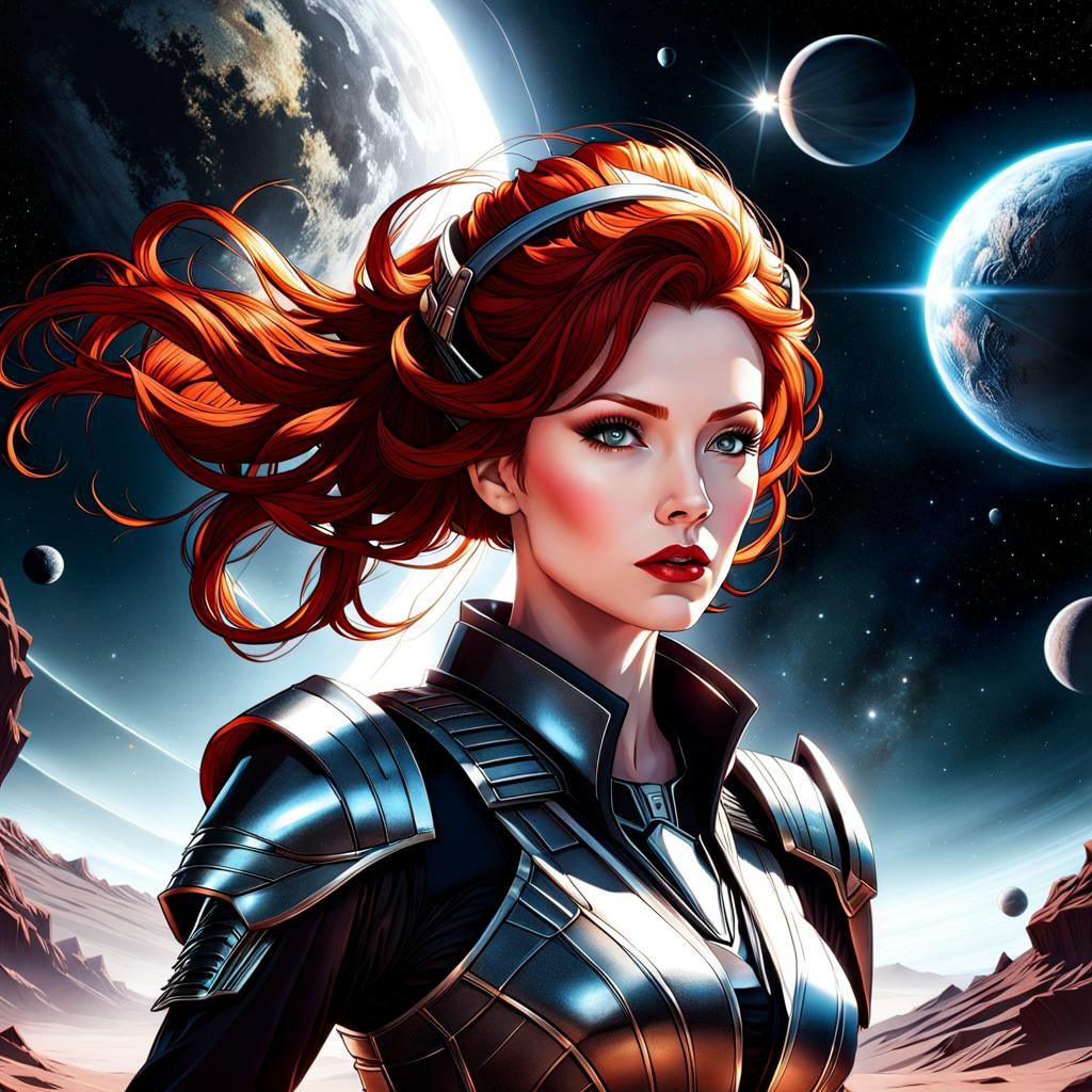 Redhead Heroine on Distant Planet in Comic Book Art