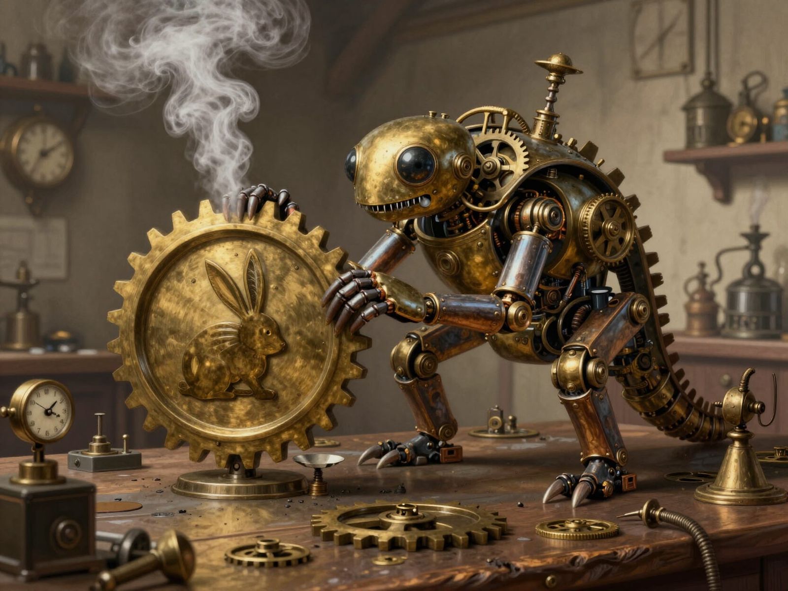 Steampunk Tardigrade Automaton Polishing Brass Gear