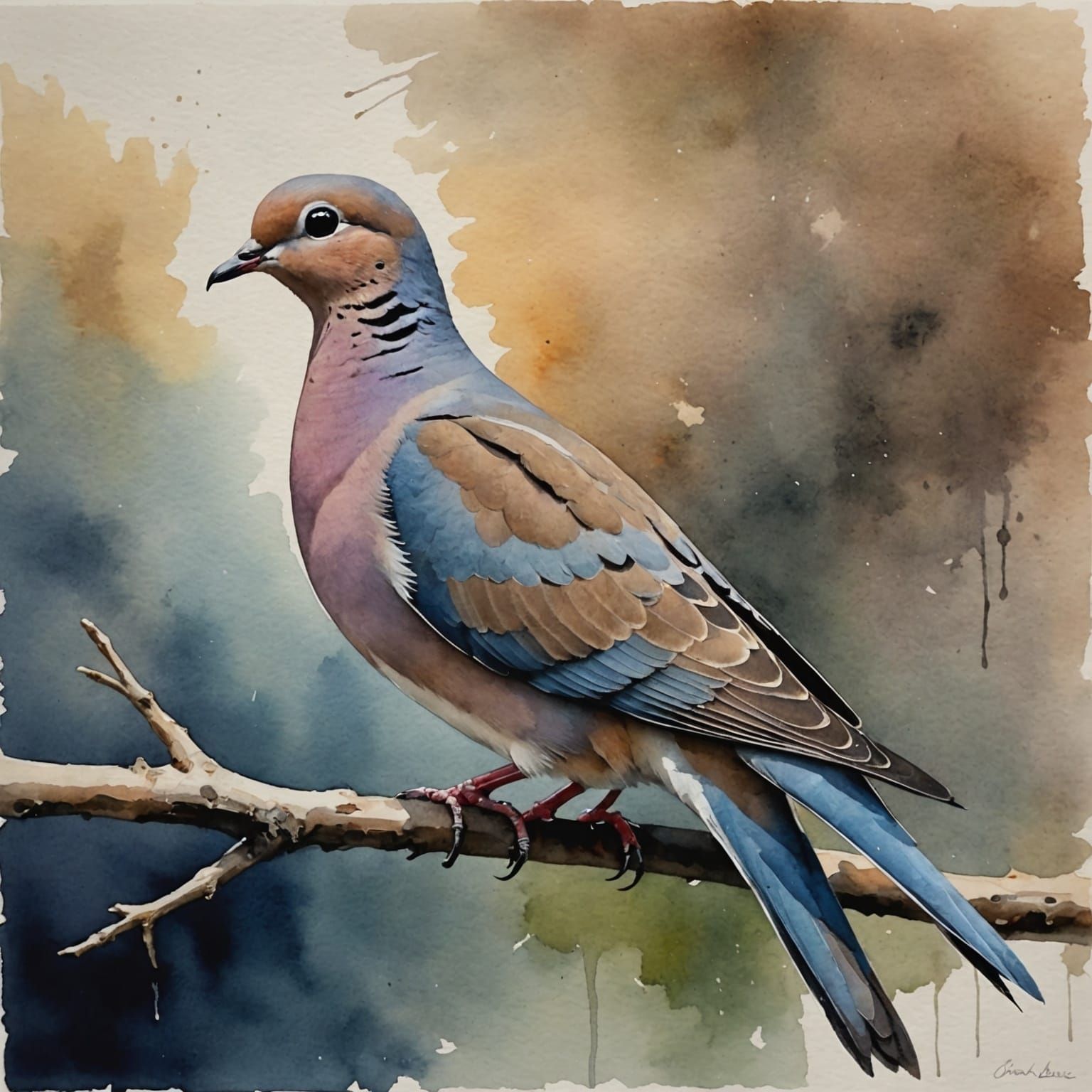 Watercolor Mourning Dove in Muted Chiaroscuro