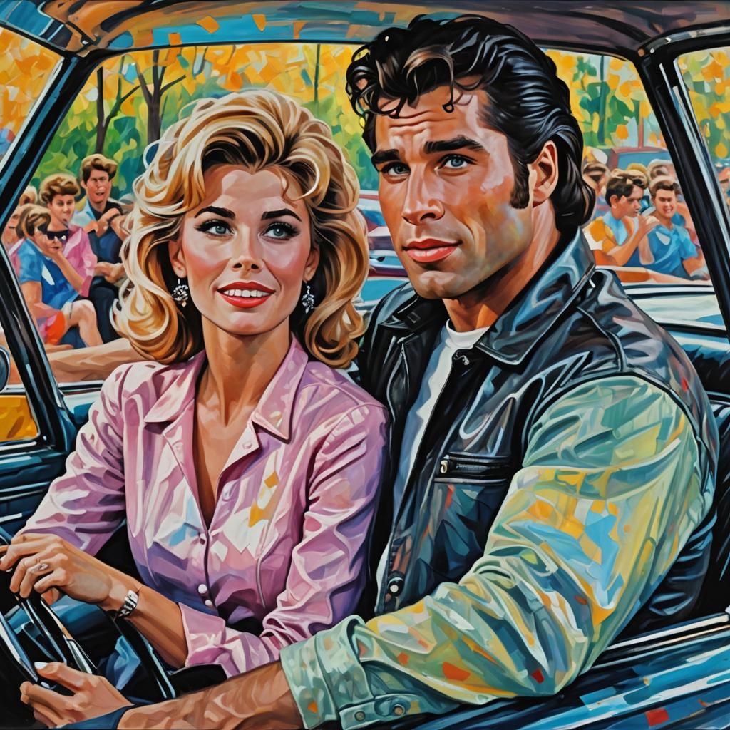 Grease Scene as Neo-Impressionist Oil Painting