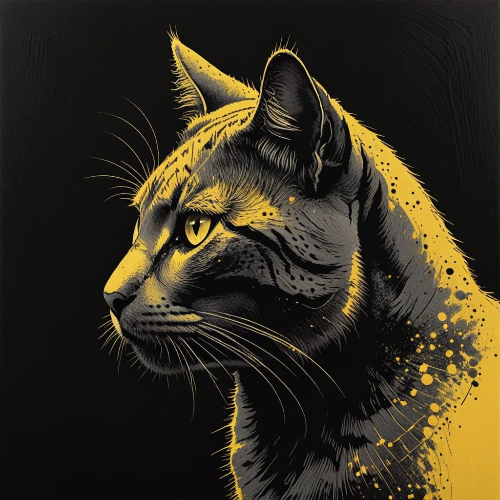 Contemplative Cat: Minimalist Ink Drawing