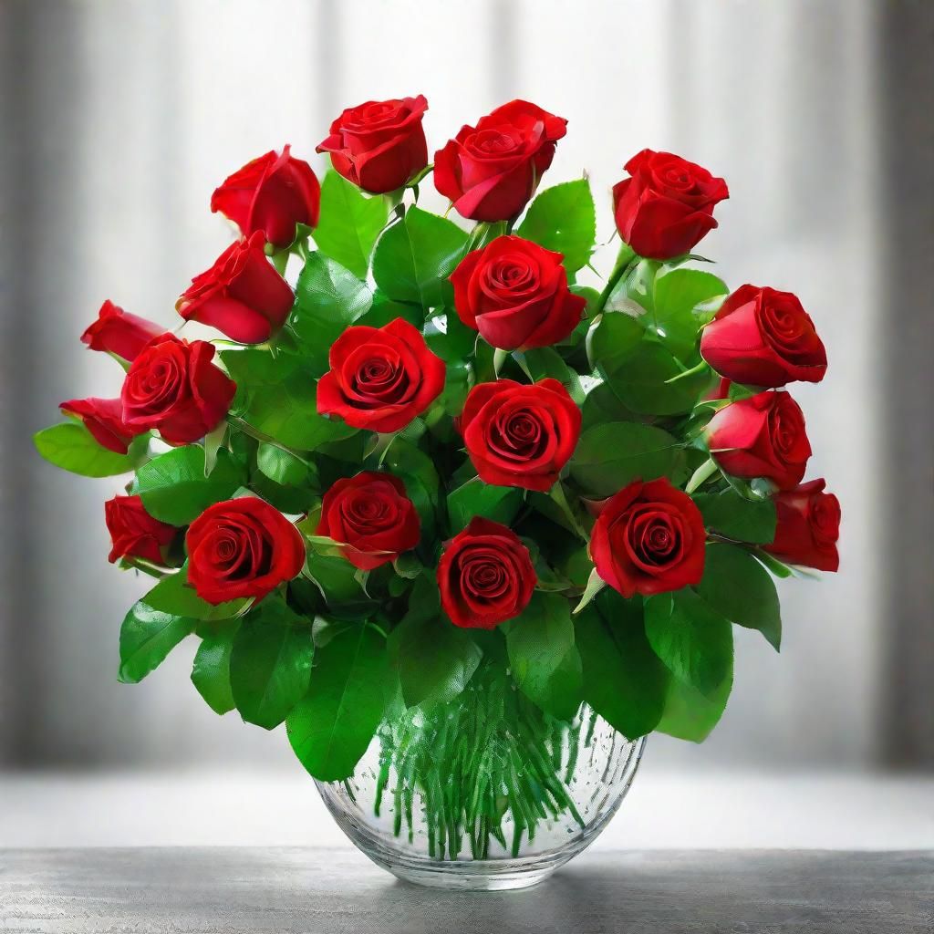 Hyperrealistic Red Roses Bouquet in Transparent Vase