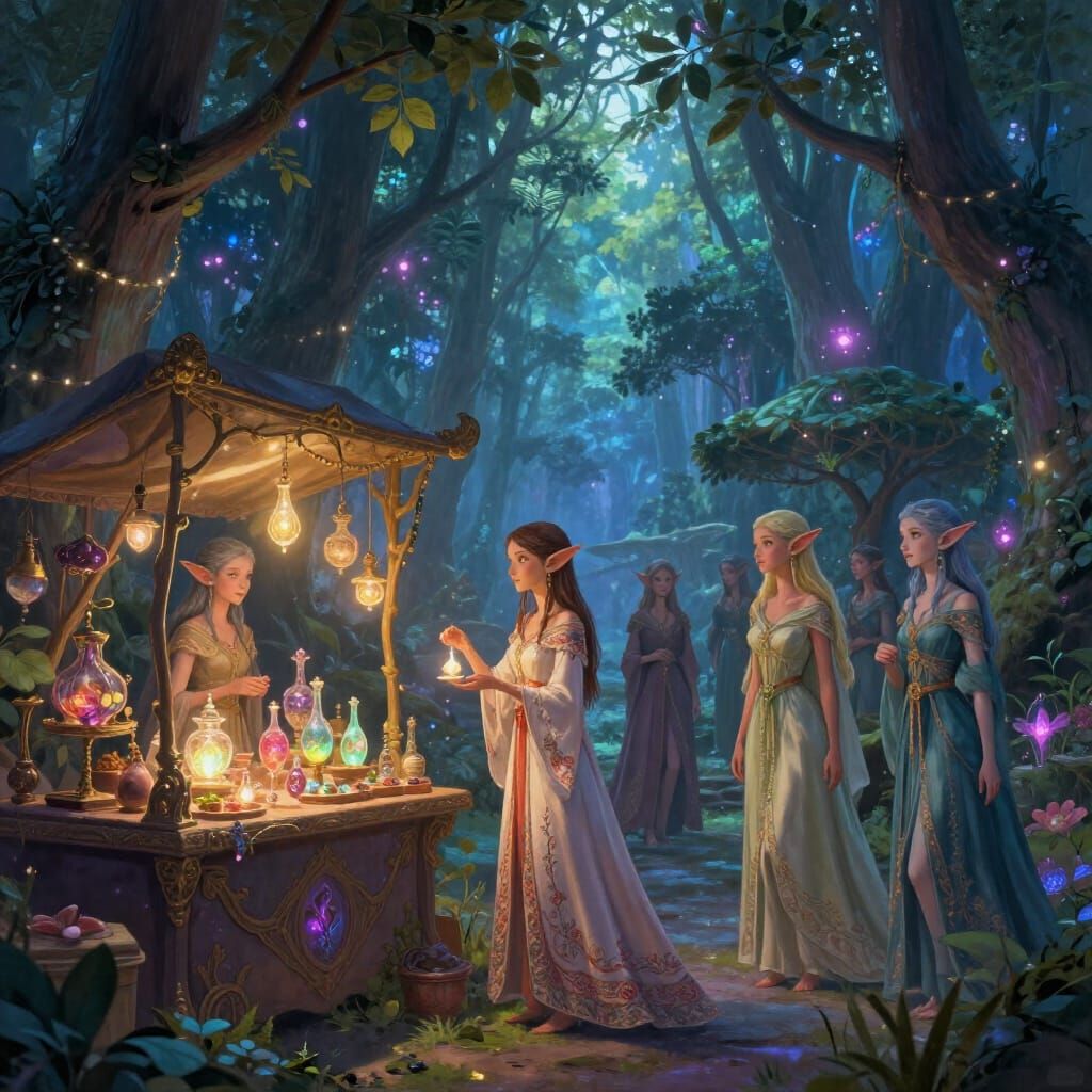 Enchanting Elven Festival in Bioluminescent Forest