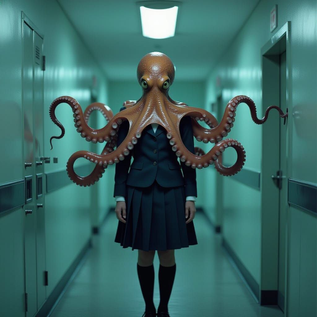 Eerie Schoolgirl Head Controlled by Alien Octopus