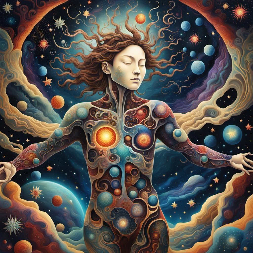 Cosmic Rebirth: Human Figure in Surreal Space