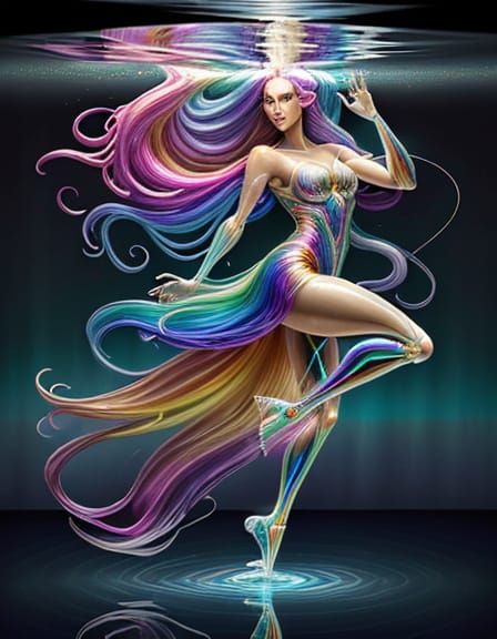 Ethereal Woman in Rainbow Light, Airbrush Painting