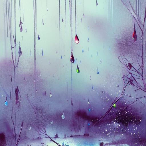 Frozen Branch Water Droplets in Sketchy Illustration
