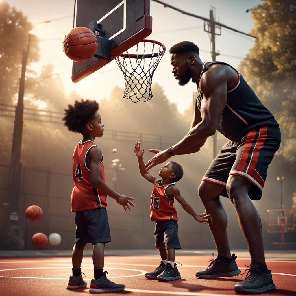 Father and Son Playing Basketball: Fantasy Concept Art