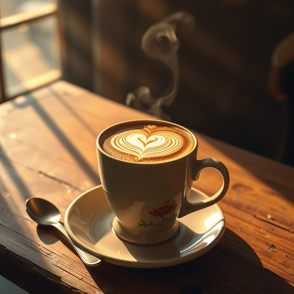 Timeless Coffee Art in Warm, Golden Light
