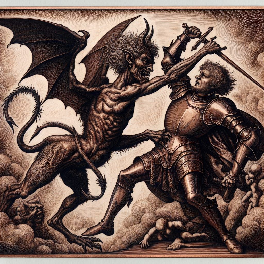 Valiant Knight Defeats Dooming Prophecy Demon in Intricate C...