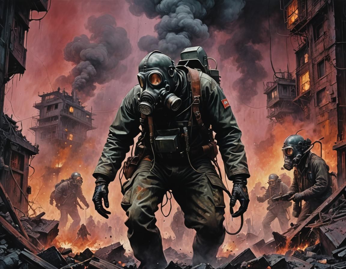 Apocalyptic Man in Gas Mask: Digital Illustration