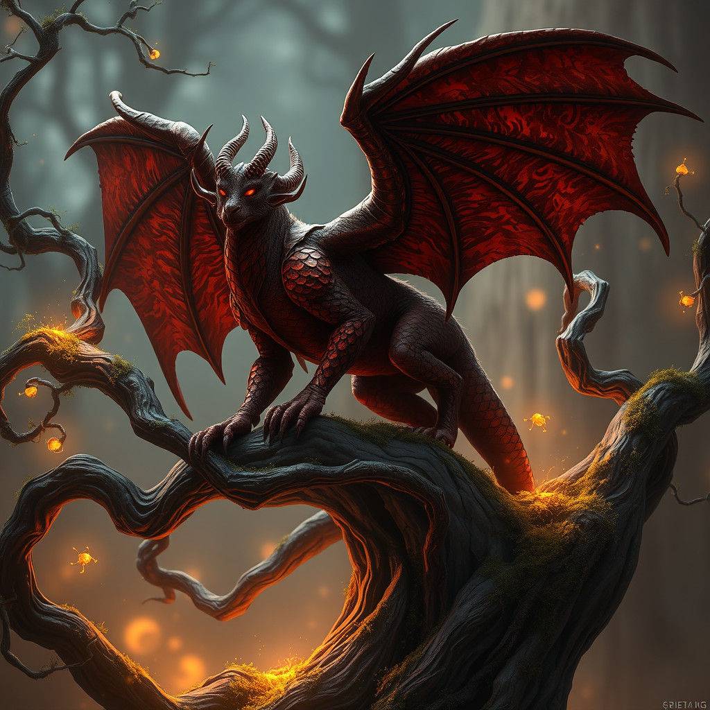 Majestic Devil Perched on Ancient Tree