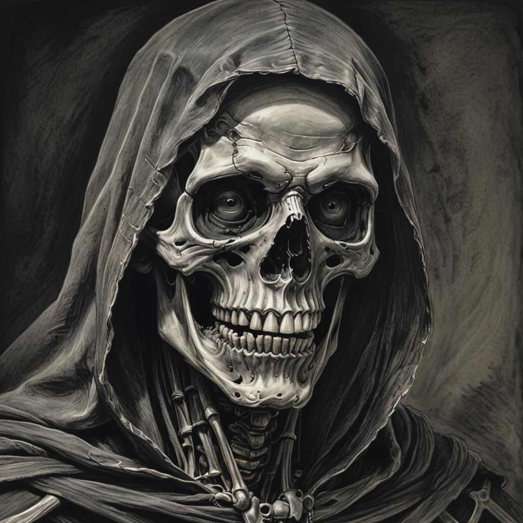 Charcoal Drawing of Grim Reaper Skull