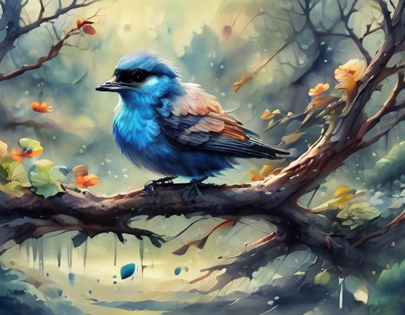 Great Crested Grebe on a Foggy Morning in Watercolor