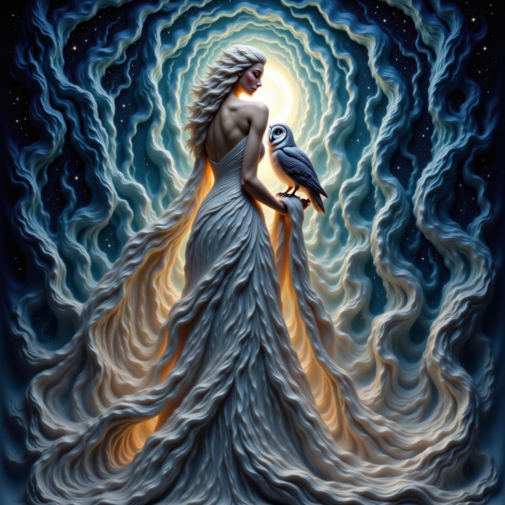 Athena and Wise Owl in Cosmic Nebula