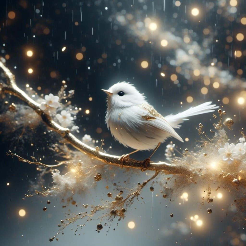 Ethereal Songbird on Branch in Gold Palette