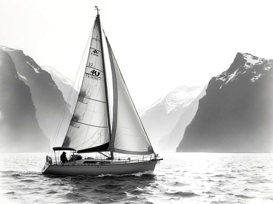 Charcoal Sketch of Yacht on Alaskan Fjord