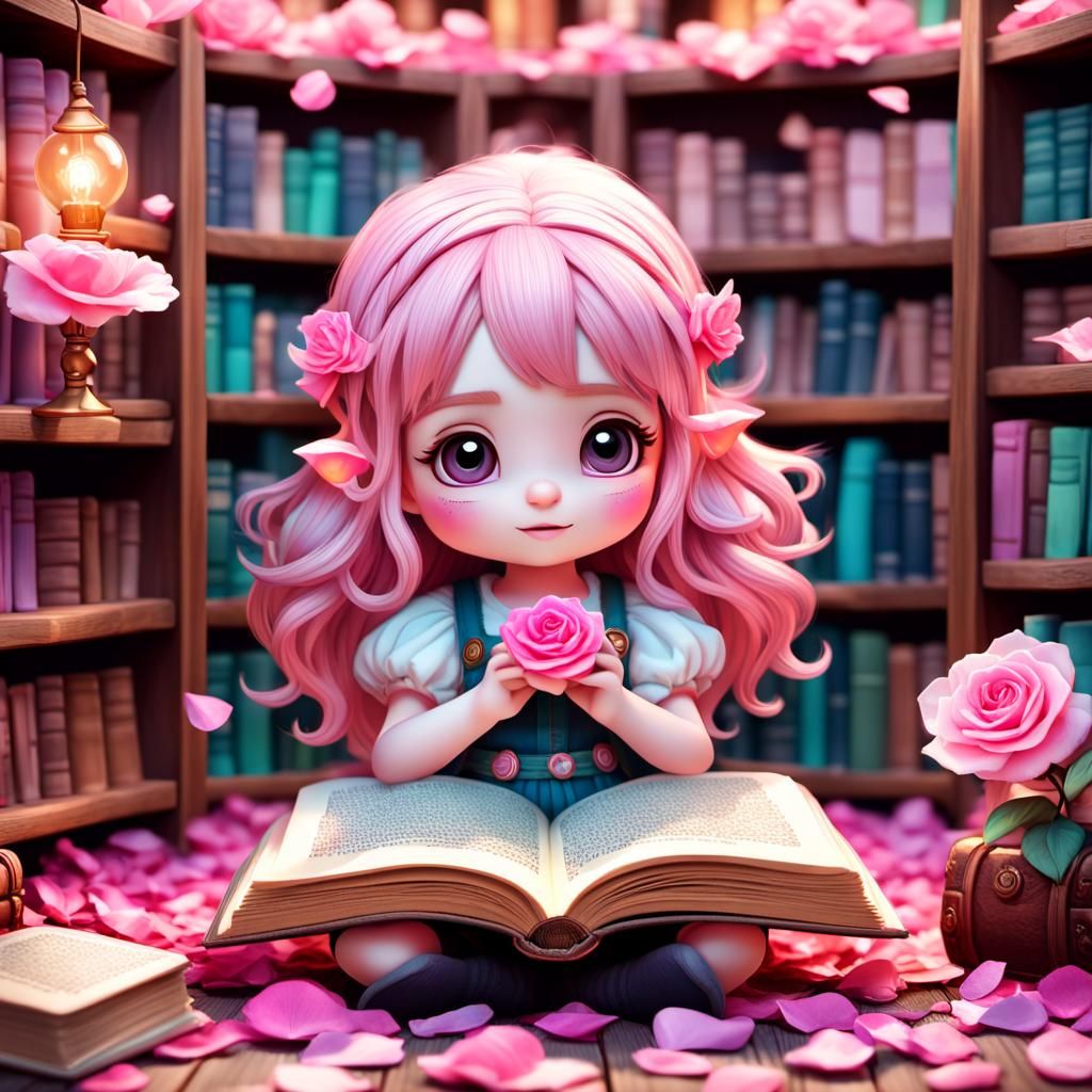 Chibi Gnome in Enchanted Library: 3D Digital Art