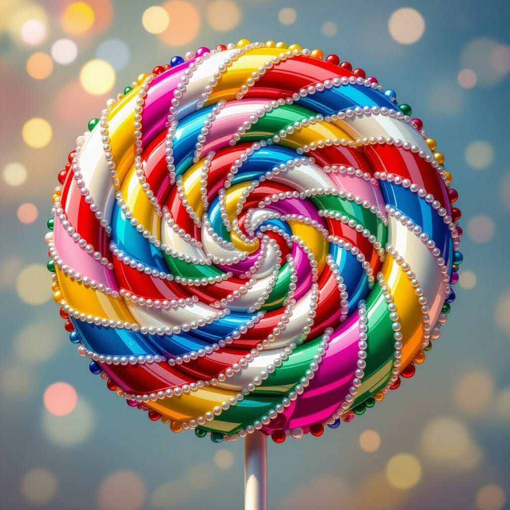 Giant Beaded Lollipop Glistening with Reflected Light