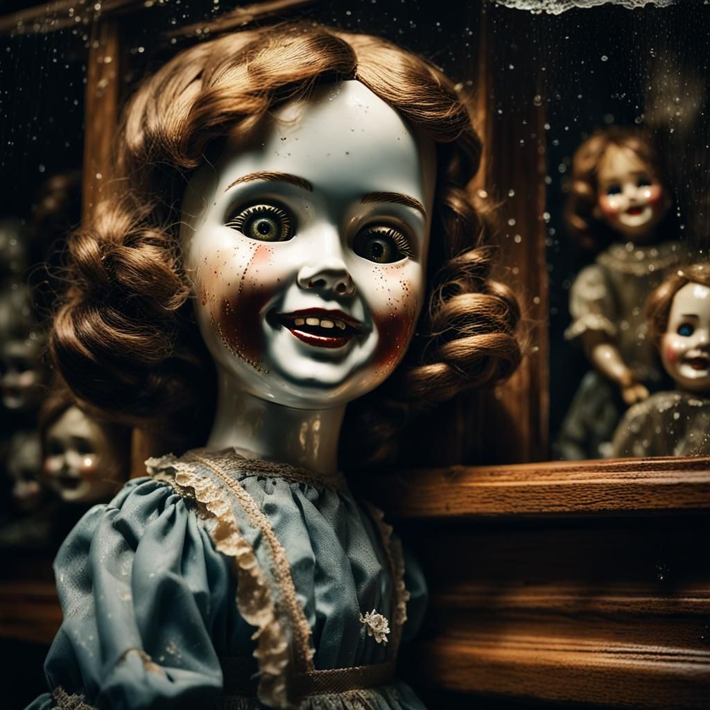 Creepy Porcelain Doll Portrait in Dark Art Style