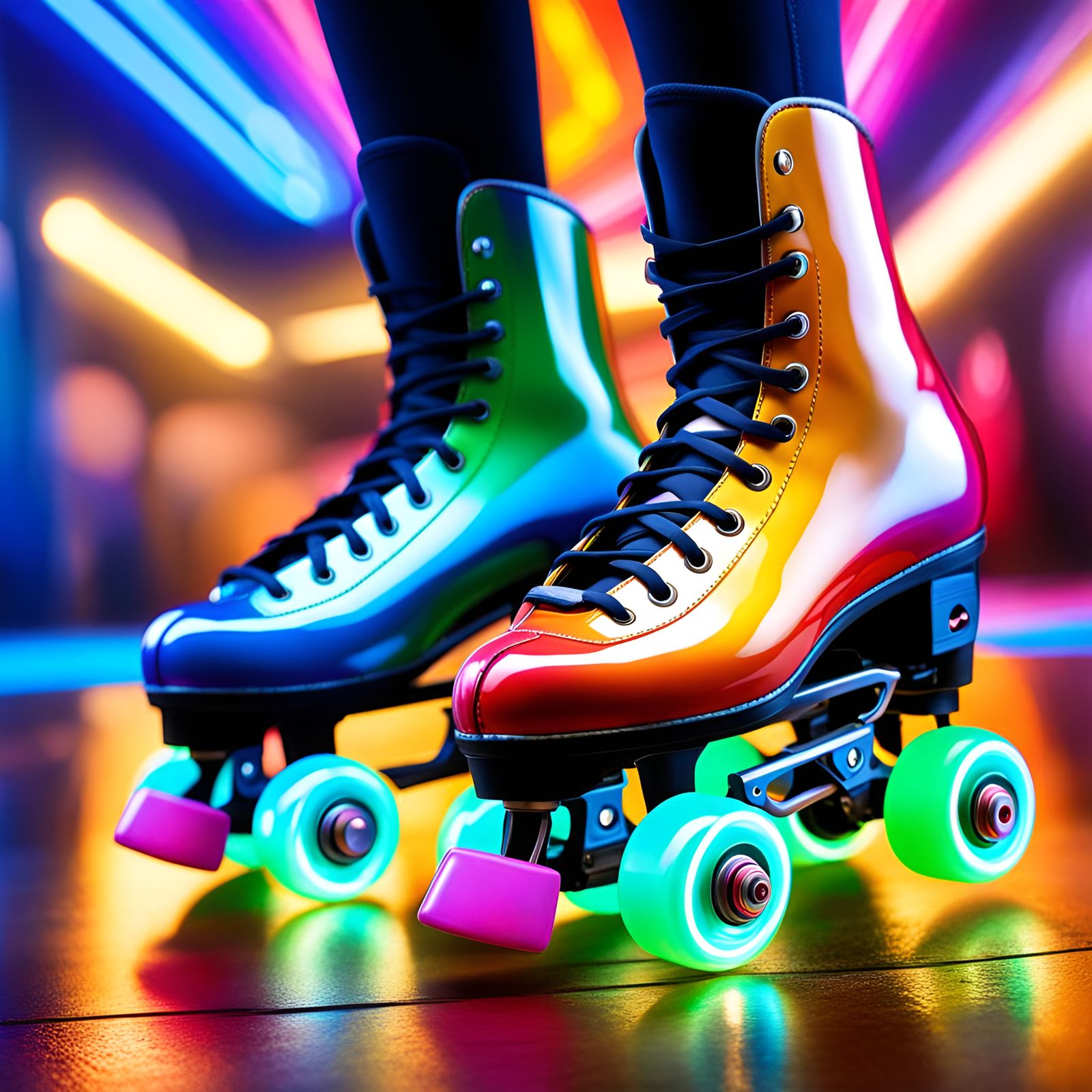 Glowing Roller Skates in Rainbow Swirl
