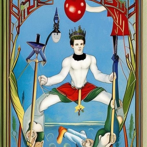 Vivid Hanged Man Tarot Card in Surreal Style