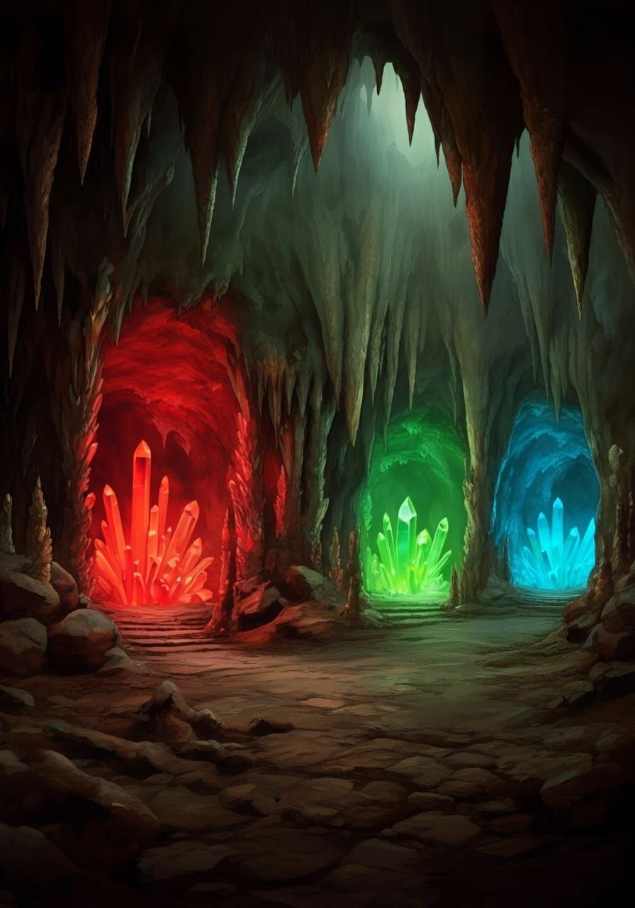 Mysterious Cavern with Glowing Crystal Tunnels