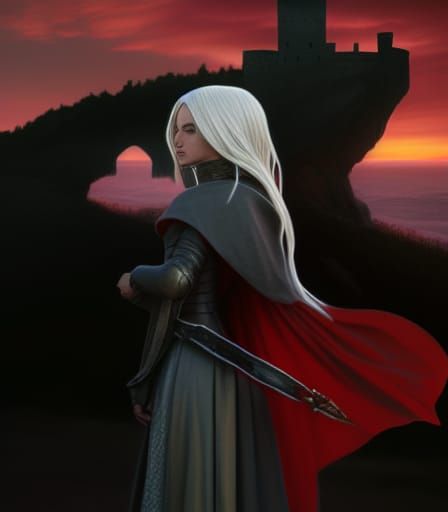 Knight in Red Cloak at Ruined Castle