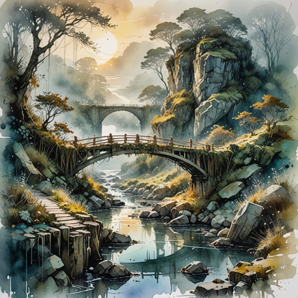 Surreal Watercolour Landscape at Dawn