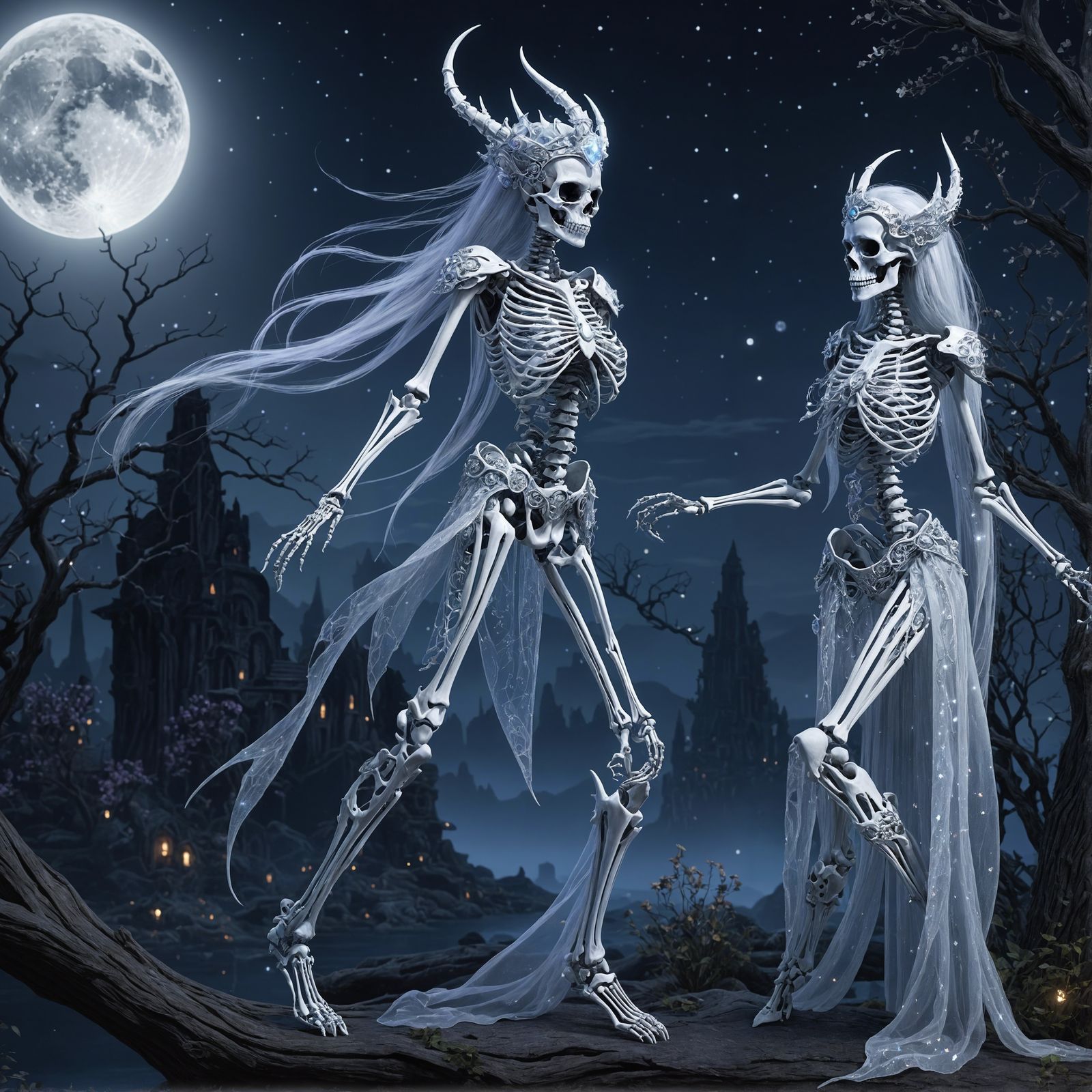 Dancing Banshee Queens in Moonlight: Digital Painting