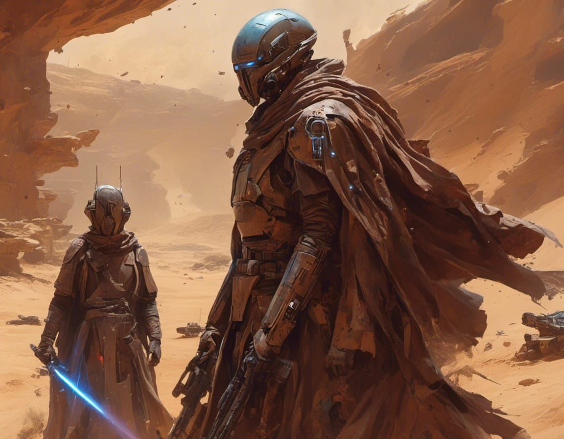 Jedi Master Confronts Sith Lord in Sci-Fi Badlands