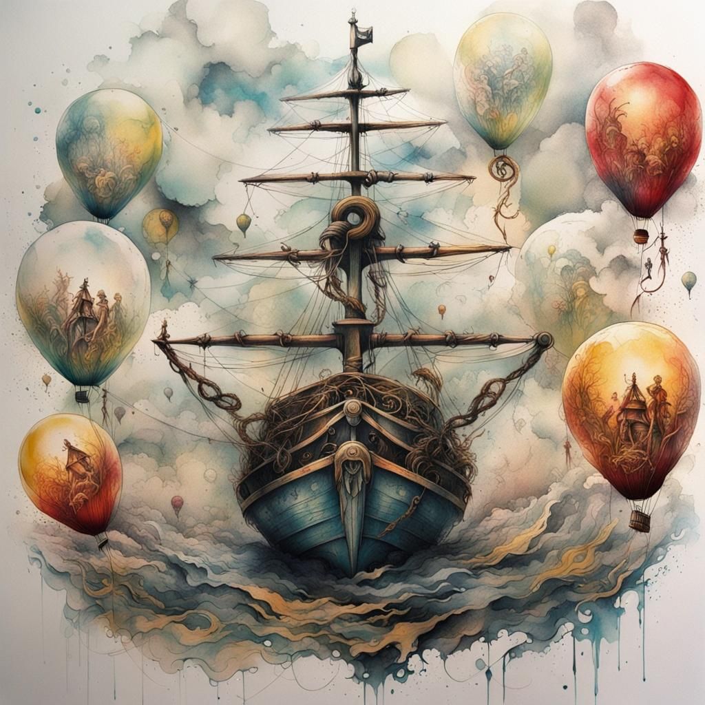 Anchor and Balloons Tattoo in Elegant Linework