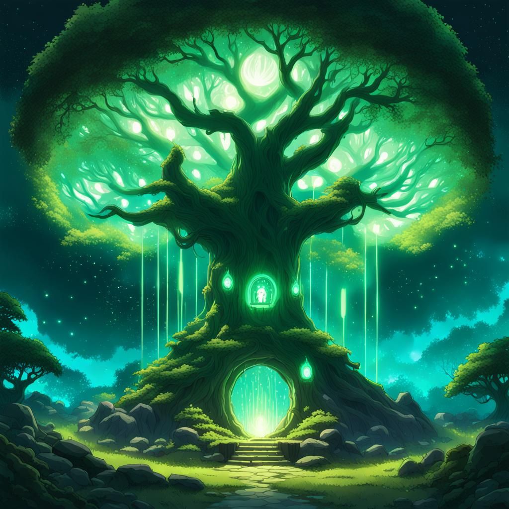 Magical Portal to Fairy Village in Anime Style