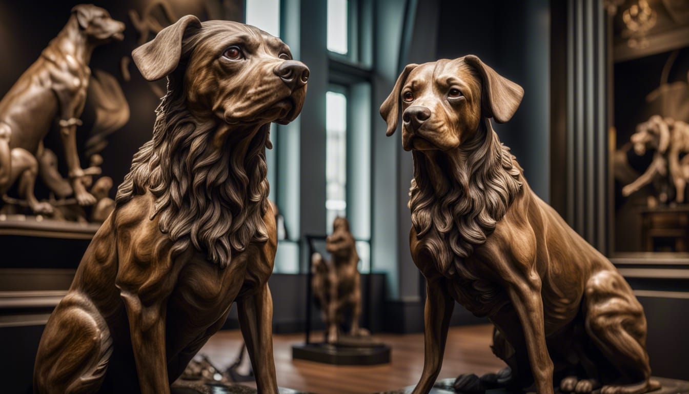 Museum of Realistic Dog Sculptures in 8K