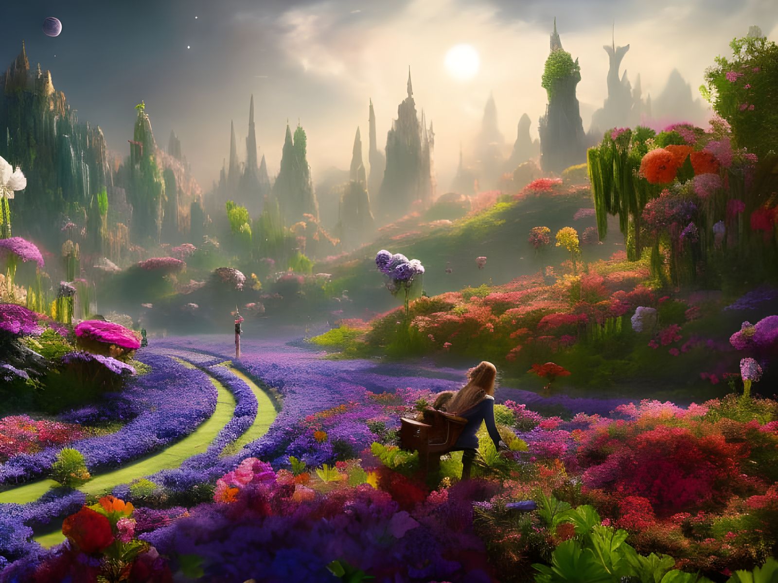Cosmic Garden of Flowers in Digital Art Style