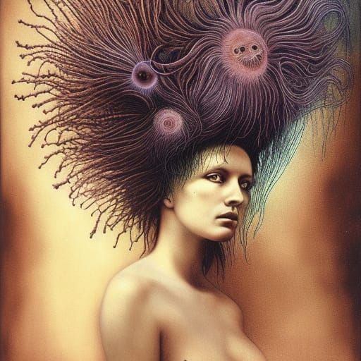 Woman with Sea Anemone Hair in Surrealist Style