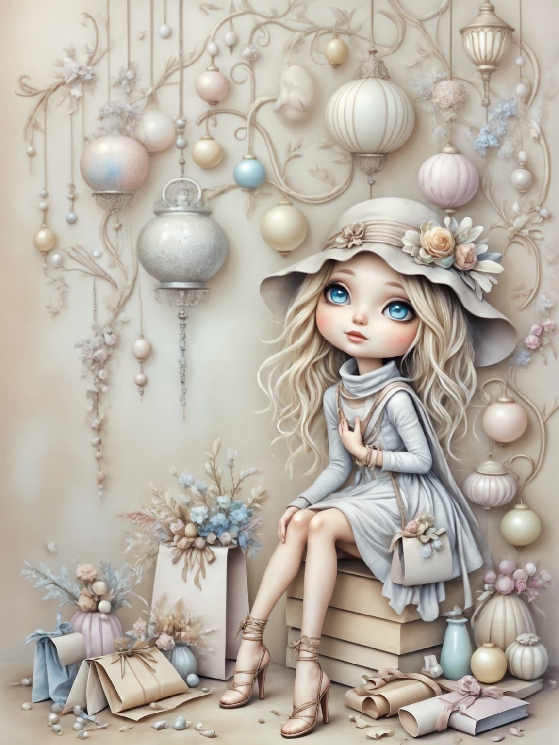 Whimsical Summer Forest Scene on Cream Parchment