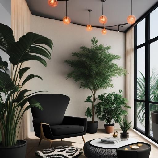 Peach and Black Modern Lounge with Bokeh