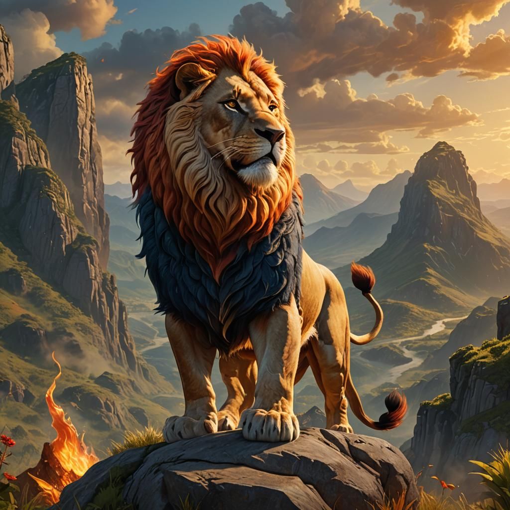 Lion King Roaring Flames: Fantasy Concept Art